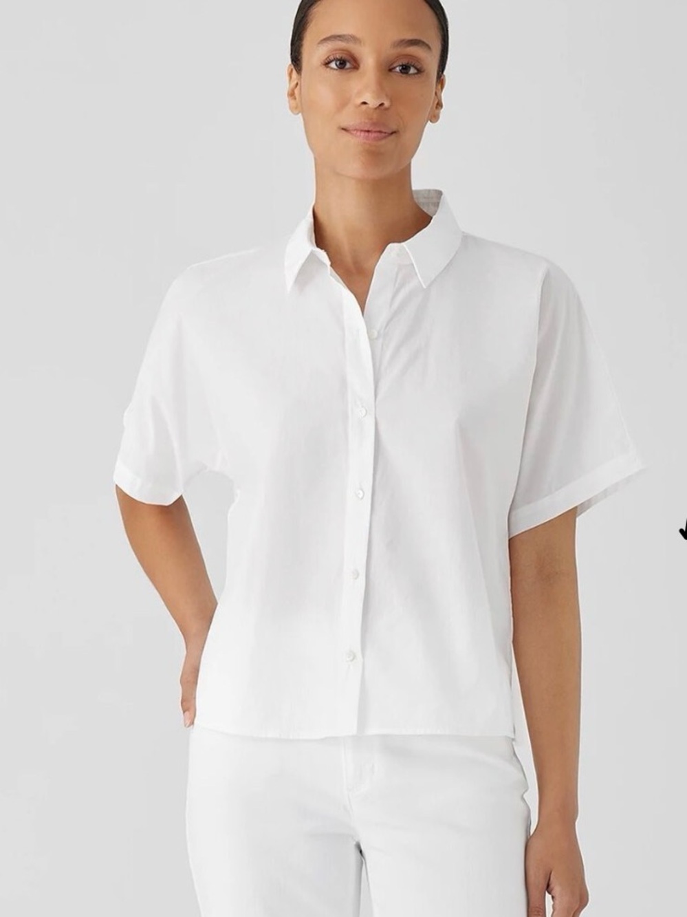 Eileen Fisher 100% organic cotton white button up blouse in a Petite Medium (PM)